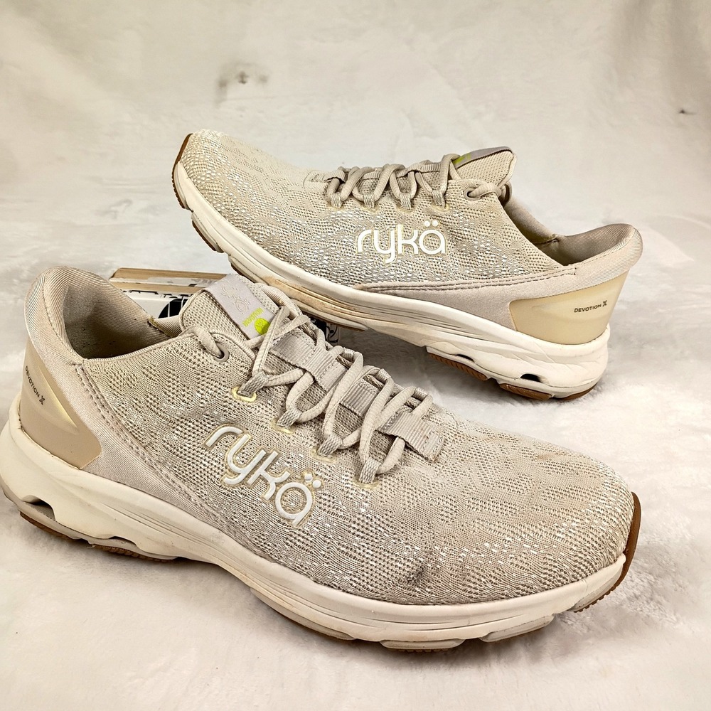 Ryka Walking Sneakers Womens 9.5M Beige Mesh Lace Up RE-ZORB‎ Cushion
